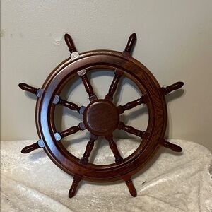 Wooden Ship Wheel Wall Decor - Dark Brown